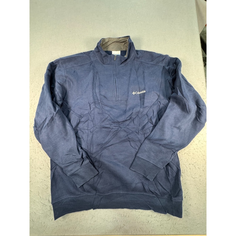 Columbia Hart Mountain Sweatshirt Mens Large Blue Knit Quarter Zip Hiking